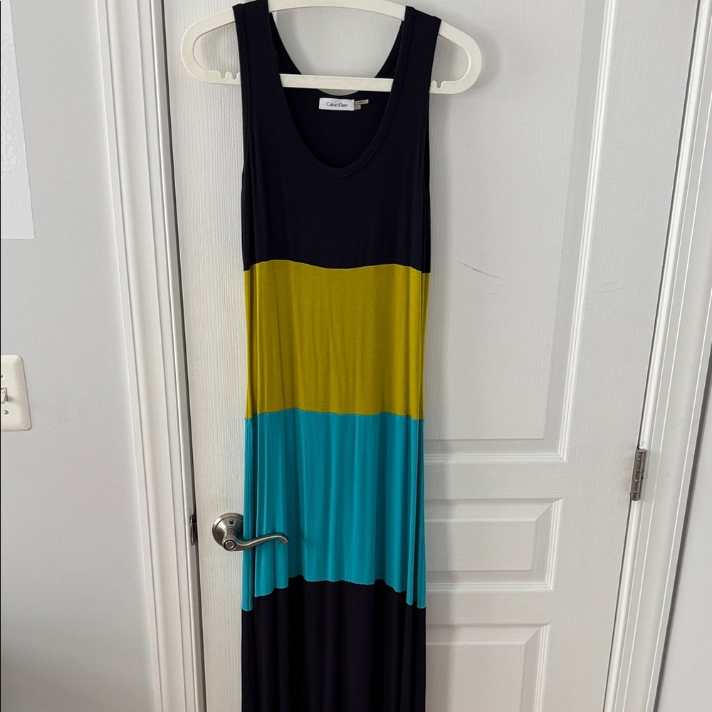 Calvin Klein Sleeveless Maxi Dress Colorblock Casual Summer Flowy Size 2